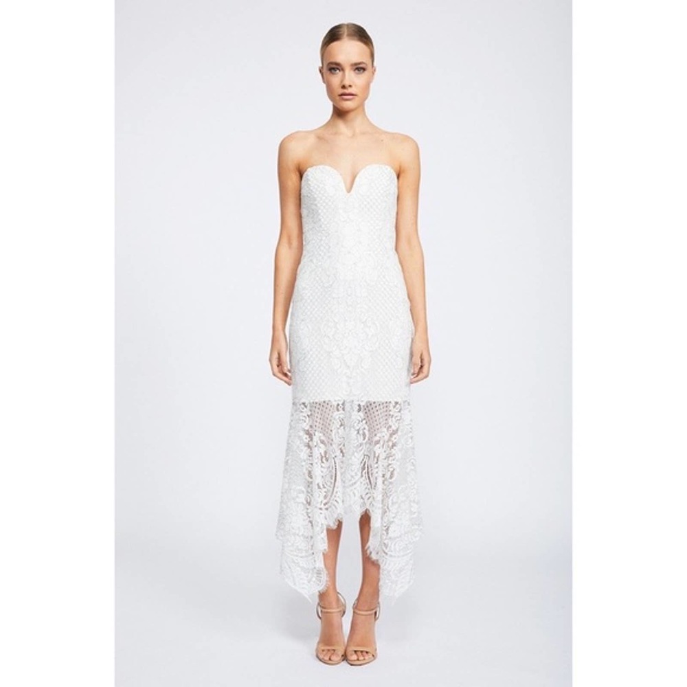 Shona Joy Lace Bustier Handkerchief Midi Dress
